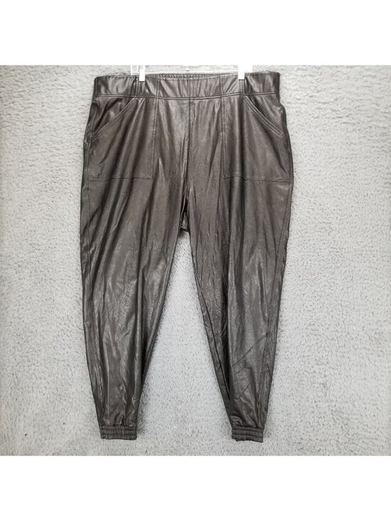 SPANX Pants - Spanx Pants Womens 3X Black Faux Leather Look High Rise Shaping Pocket Jogger
